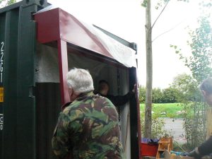 A trial fitting of the door frame