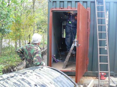 Welding the personnel door