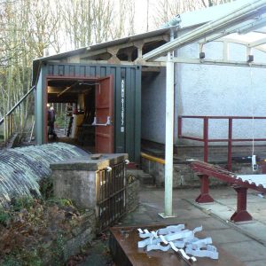 The view from the rear showing more trusses in place