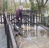 Cleaning the paving ready for the public
